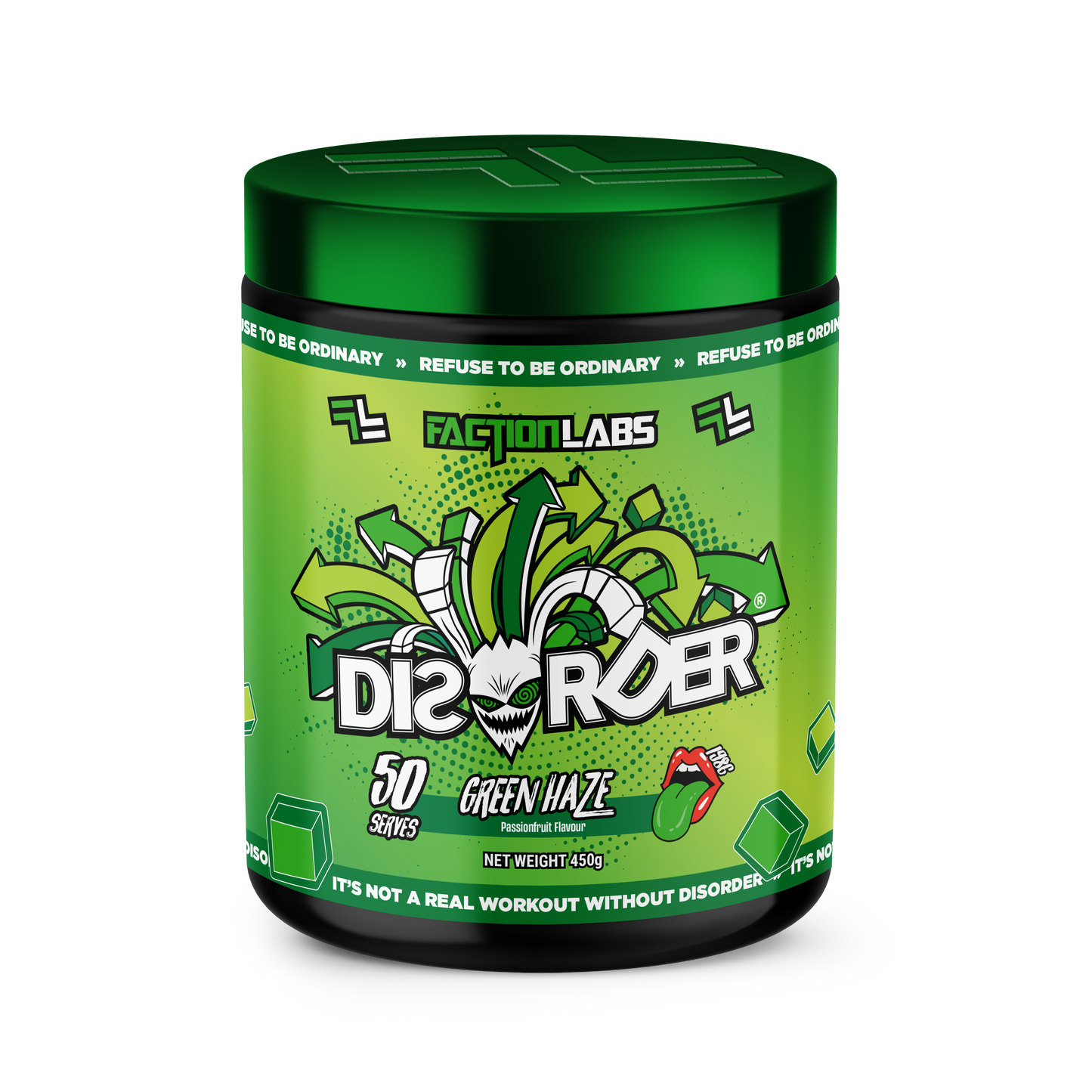 Disorder Faction Labs Pre-Workout - Green Haze (Passion Fruit Flavour) (450g | 50 Serves)